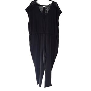 Signature by Reitmans Black Lace Trim V Neck Cap Sleeve Jumpsuit Plus Size‎ 2X